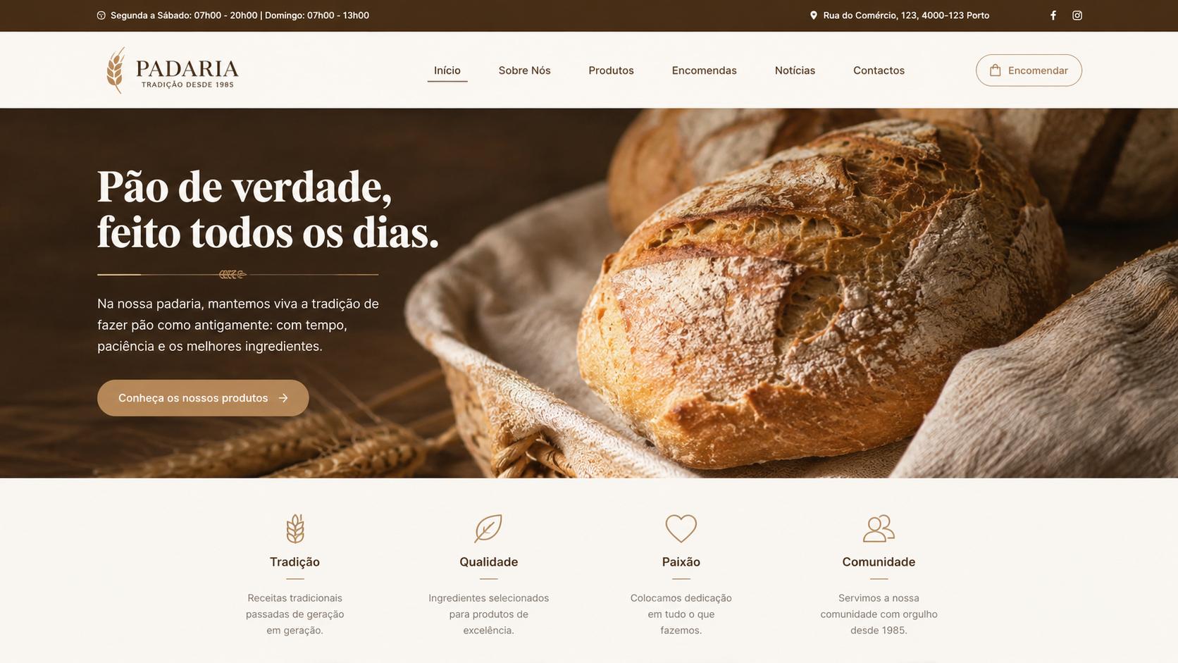 Site da Padaria do Bairro — Nova Era Media